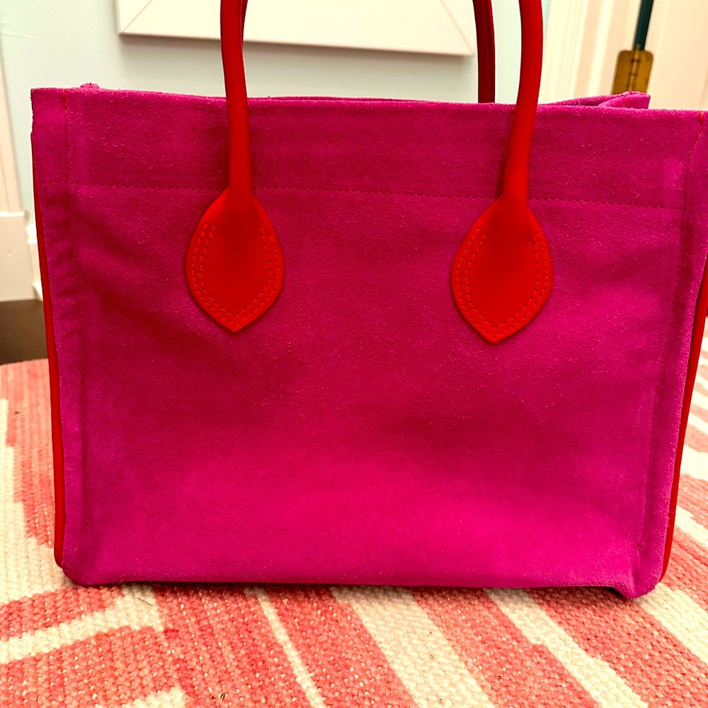 Genuine Parker Thatch “Parker” bag in Pink Suede w Red leather trim